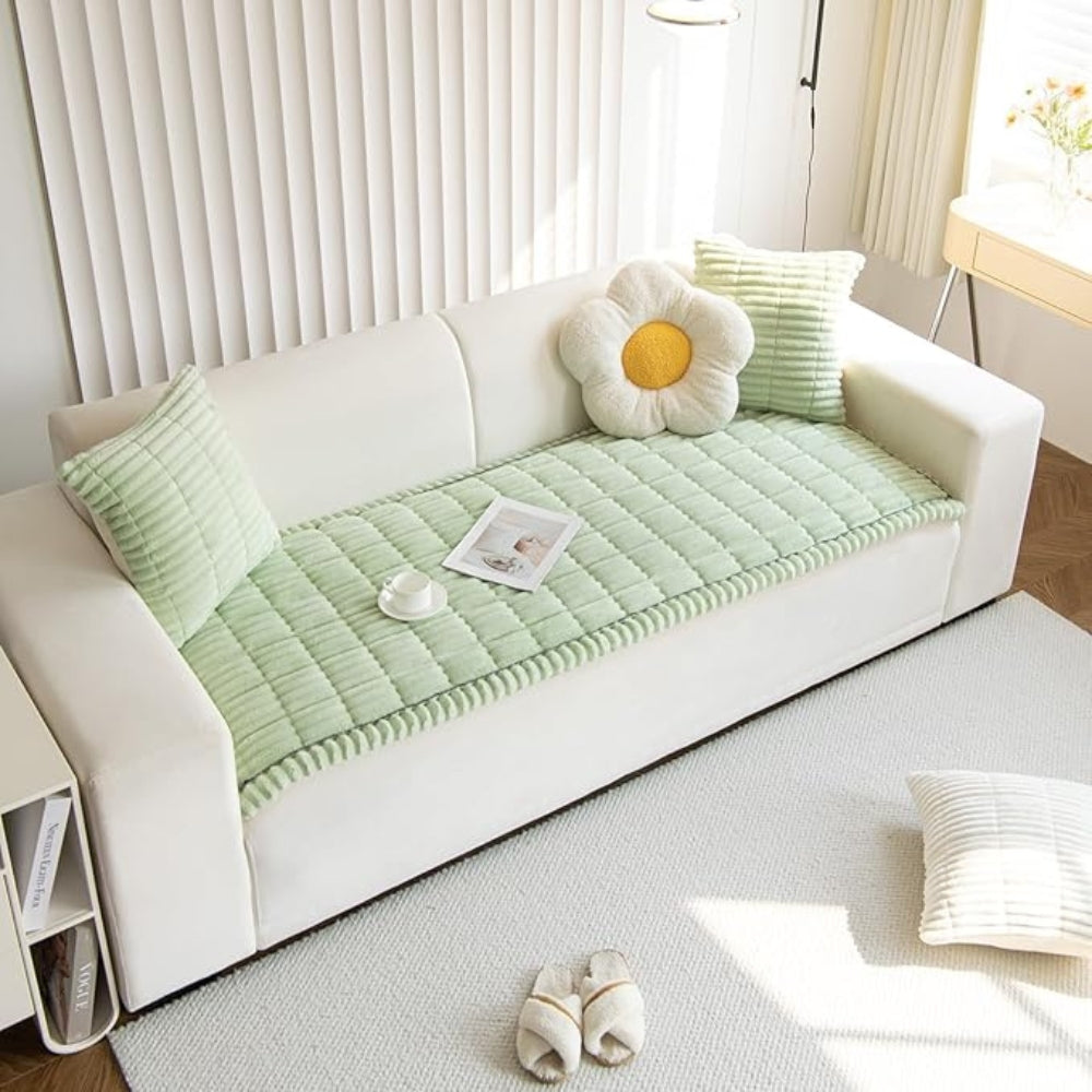Pleated Plush Sofa Cover with Anti Slip
