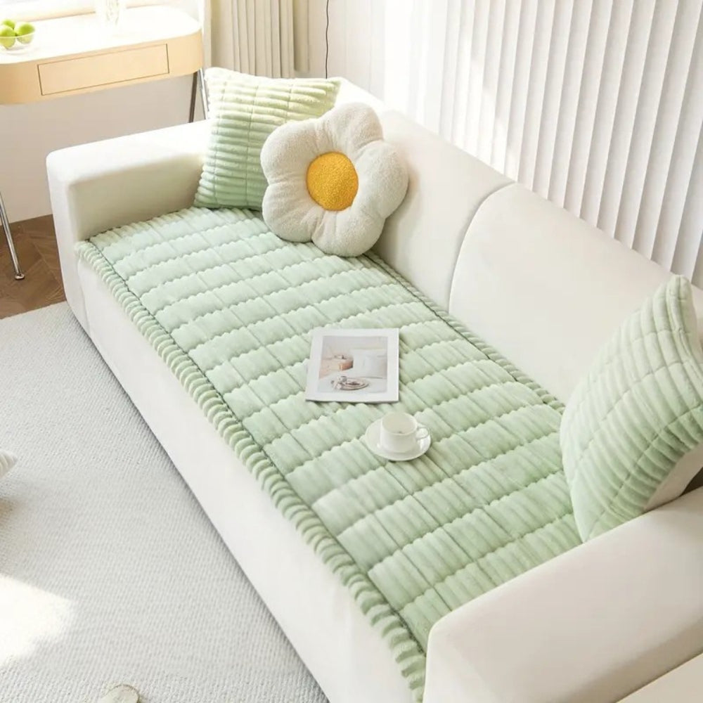 Pleated Plush Sofa Cover with Anti Slip