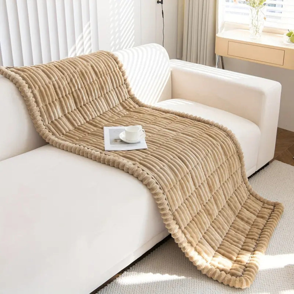 Pleated Plush Sofa Cover with Anti Slip
