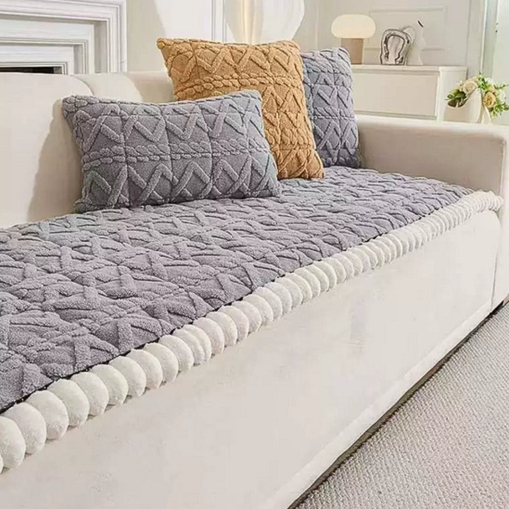 Plush Quilted Sofa Cover with Sherpa Trim