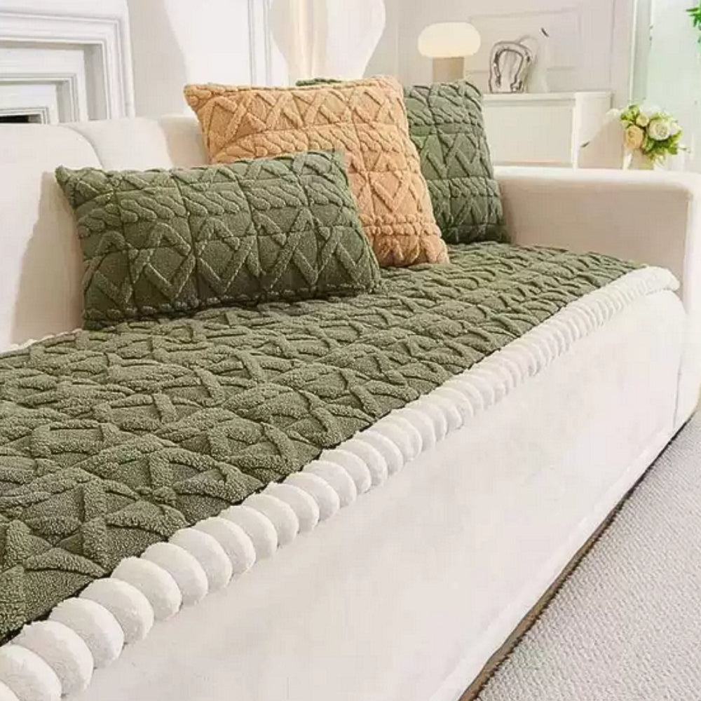 Plush Quilted Sofa Cover with Sherpa Trim