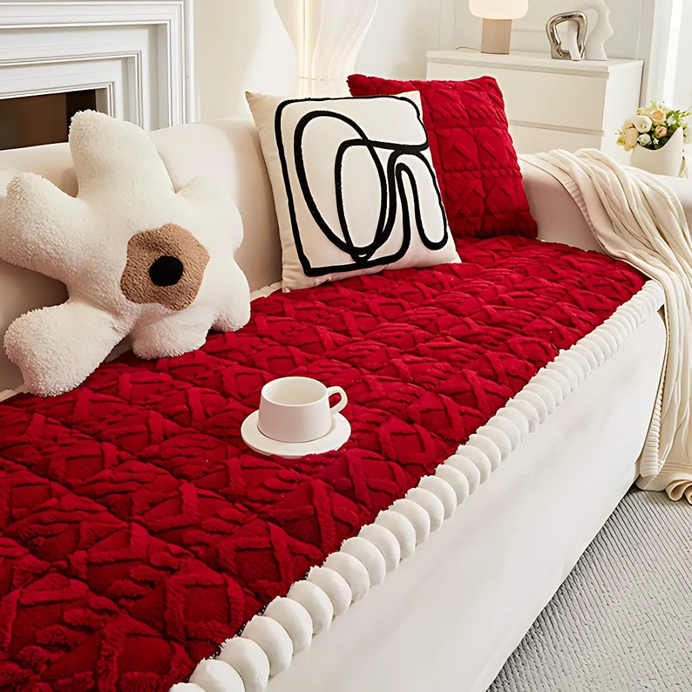 Plush Quilted Sofa Cover with Sherpa Trim