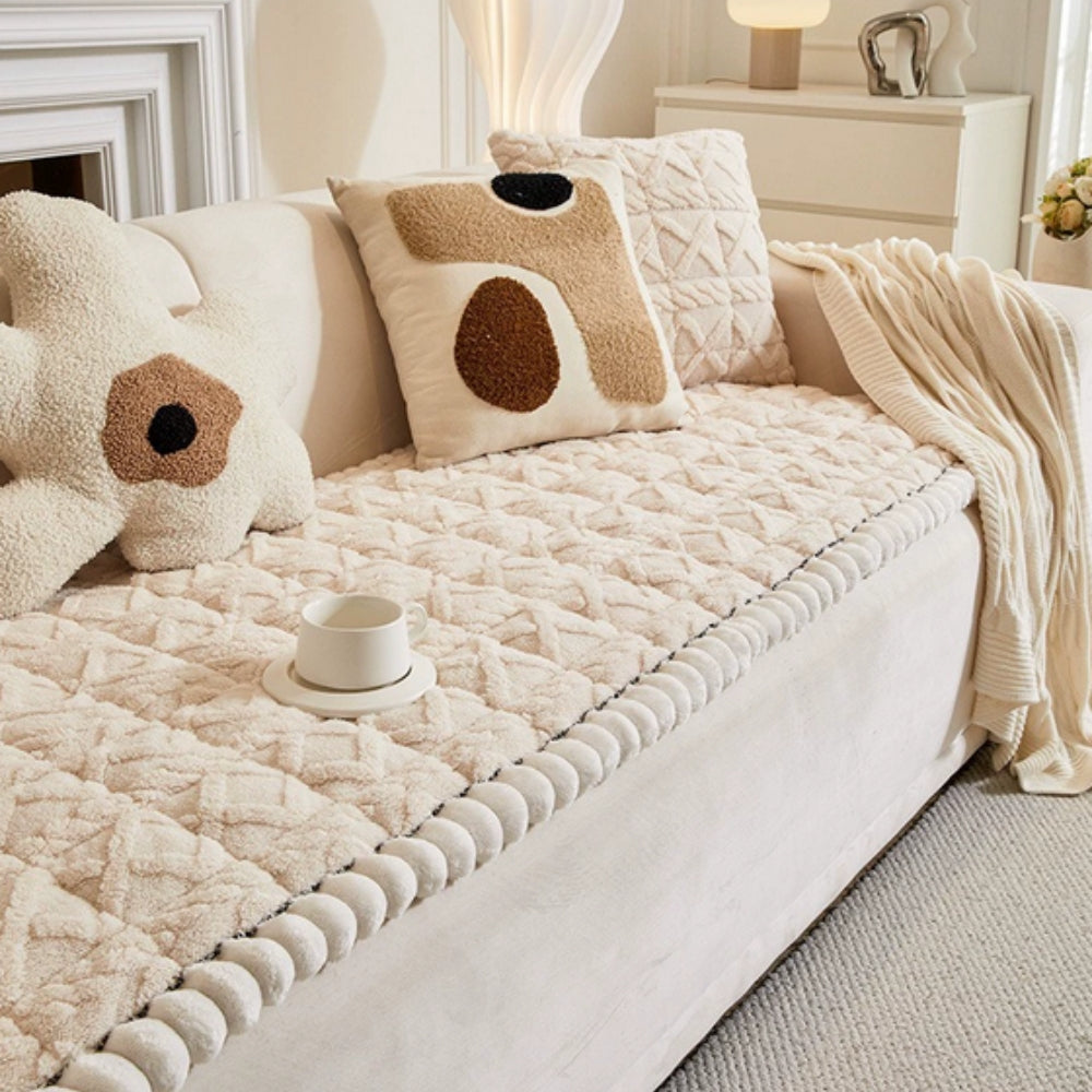 Plush Quilted Sofa Cover with Sherpa Trim