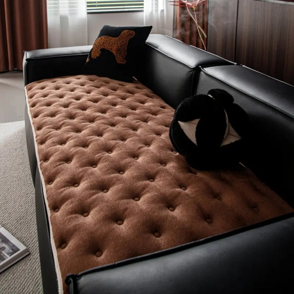 Plush Tufted Sofa Cover with Button Texture