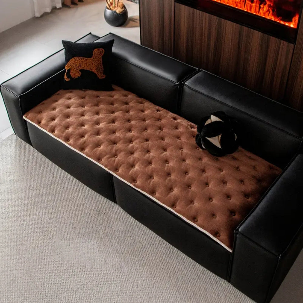 Plush Tufted Sofa Cover with Button Texture