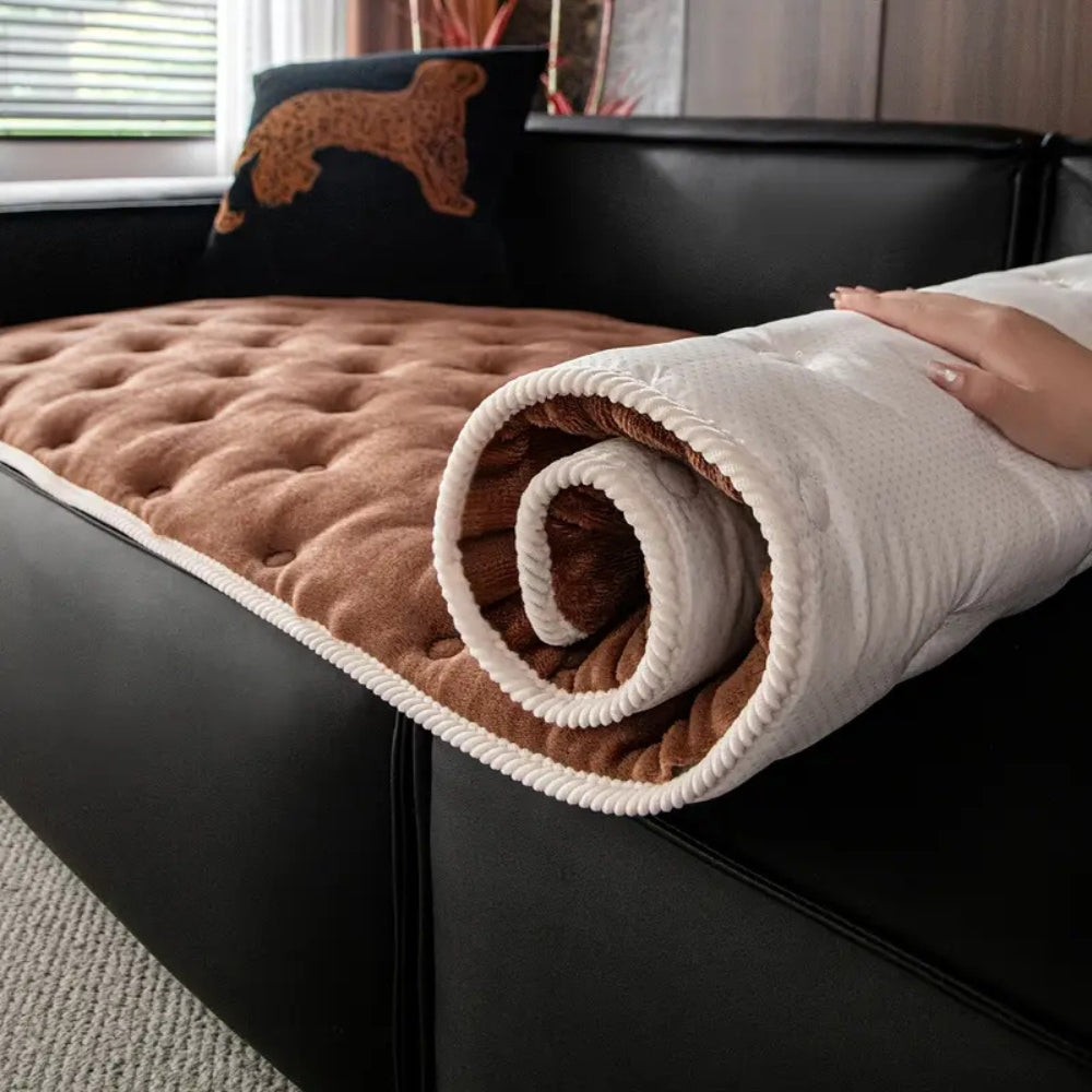 Plush Tufted Sofa Cover with Button Texture