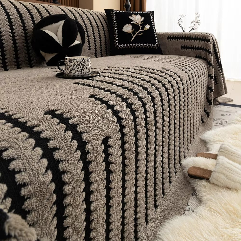 Plush Tufted Sofa Cover with Linear Pattern