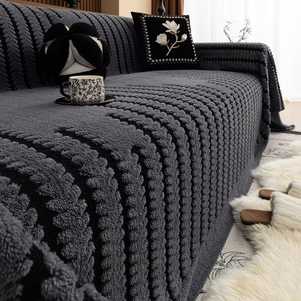 Plush Tufted Sofa Cover with Linear Pattern