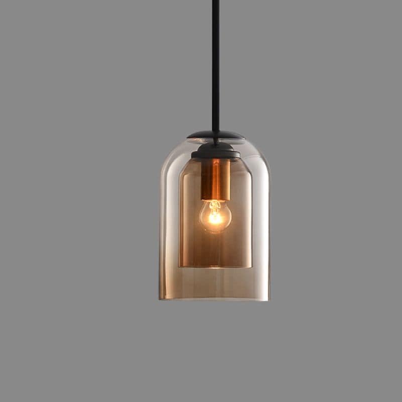 Modern Smoked Glass Pendant with Iron Top