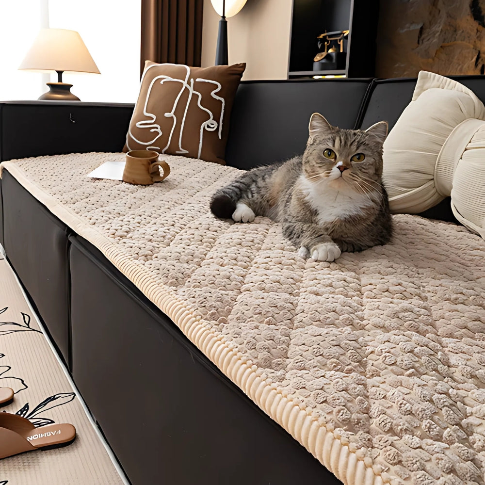 Quilted Plush Sofa Cover with Non Slip Fit