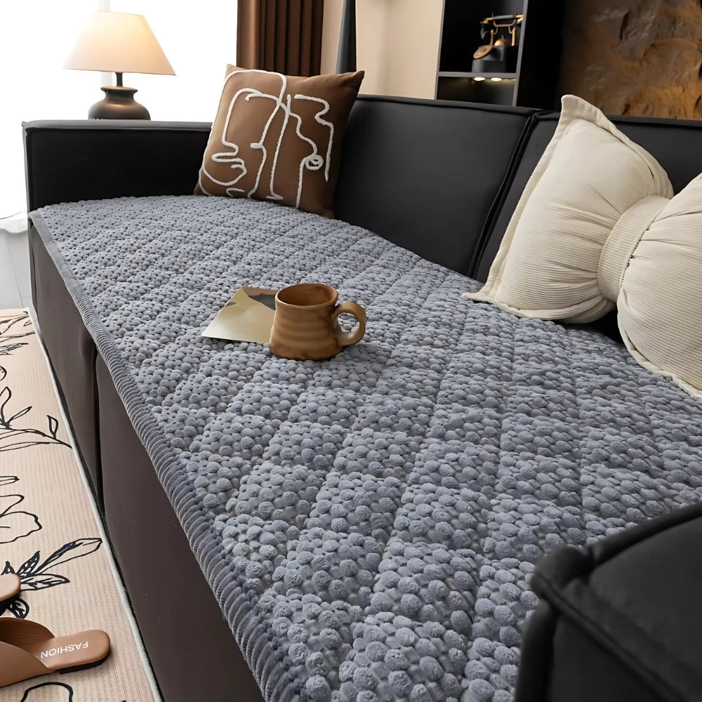 Quilted Plush Sofa Cover with Non Slip Fit