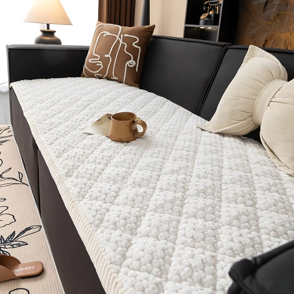 Quilted Plush Sofa Cover with Non Slip Fit