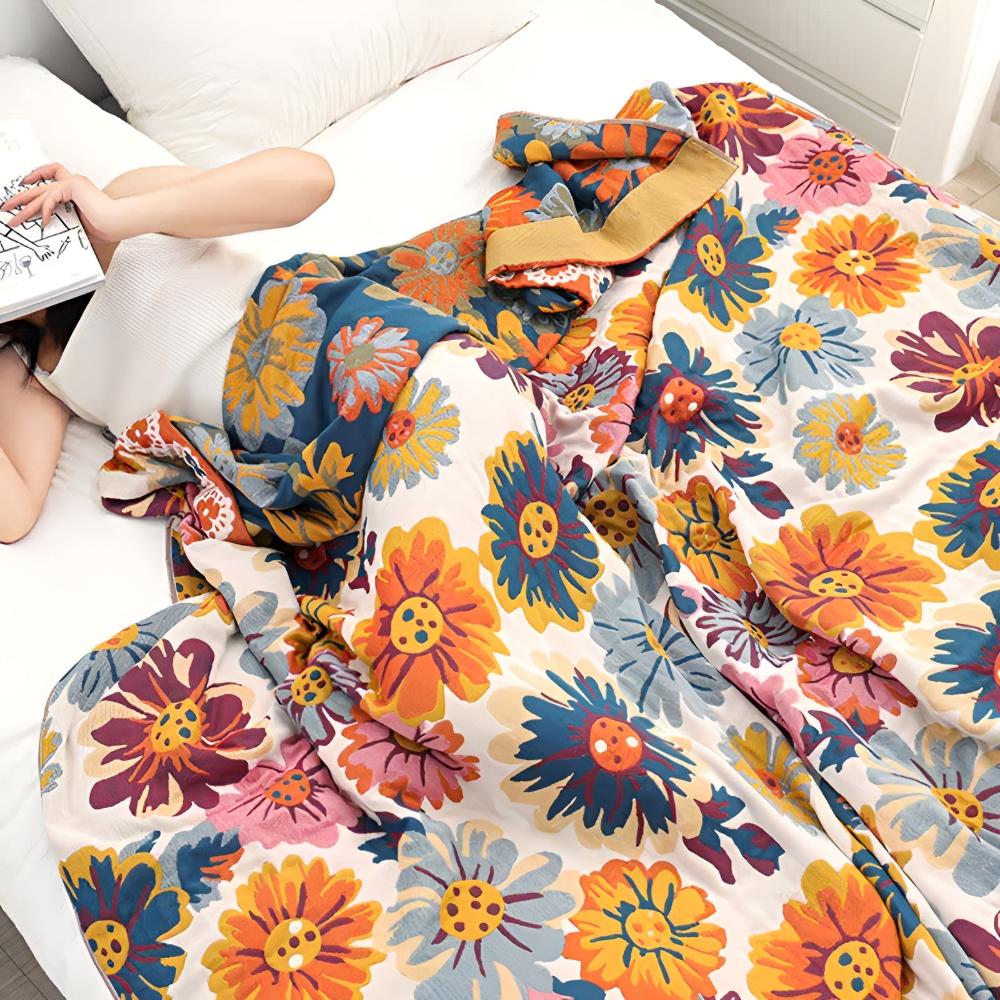 Reversible Cotton Throw Blanket Floral
