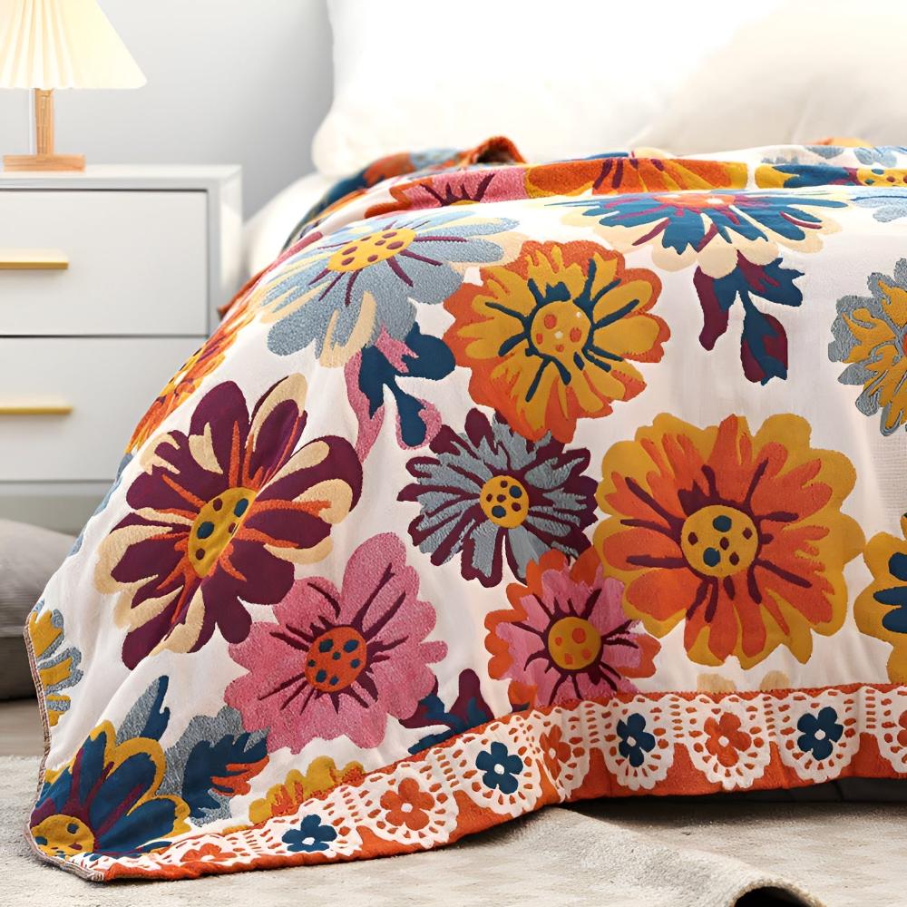 Reversible Cotton Throw Blanket Floral