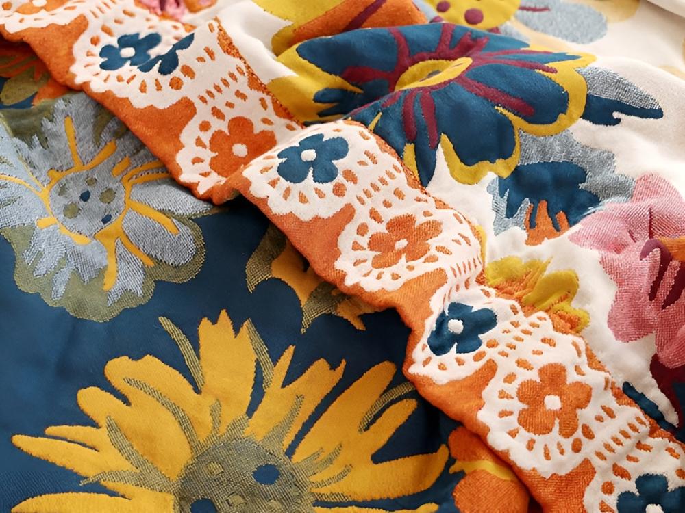 Reversible Cotton Throw Blanket Floral