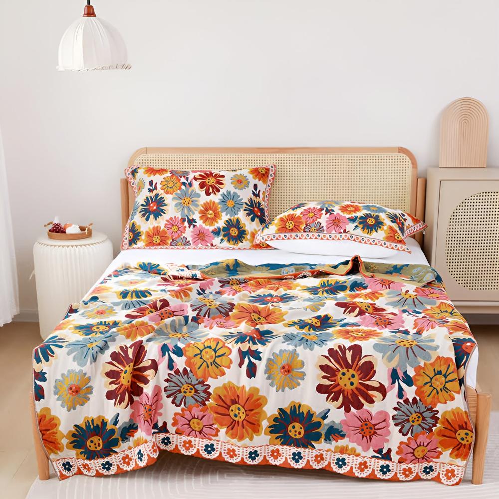Reversible Cotton Throw Blanket Floral