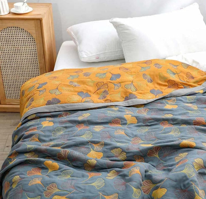 Reversible Ginkgo Leaf Throw Blanket