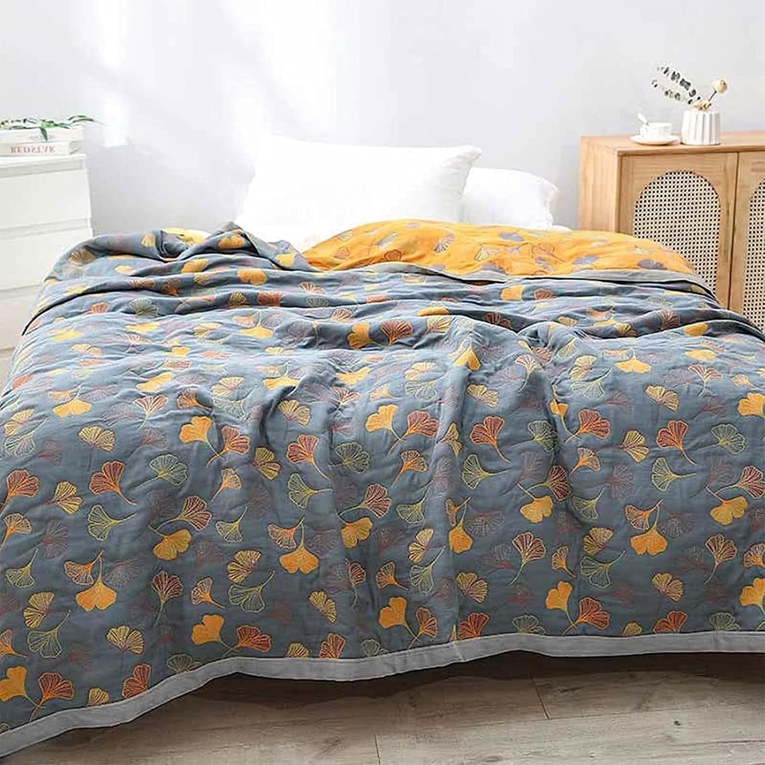 Reversible Ginkgo Leaf Throw Blanket