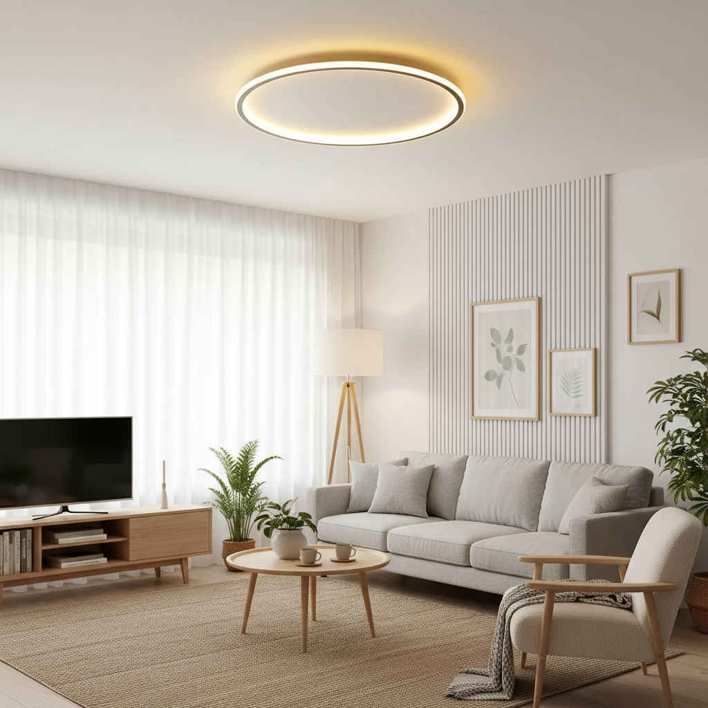 Round Ceiling Light with LED Halo Ring Design