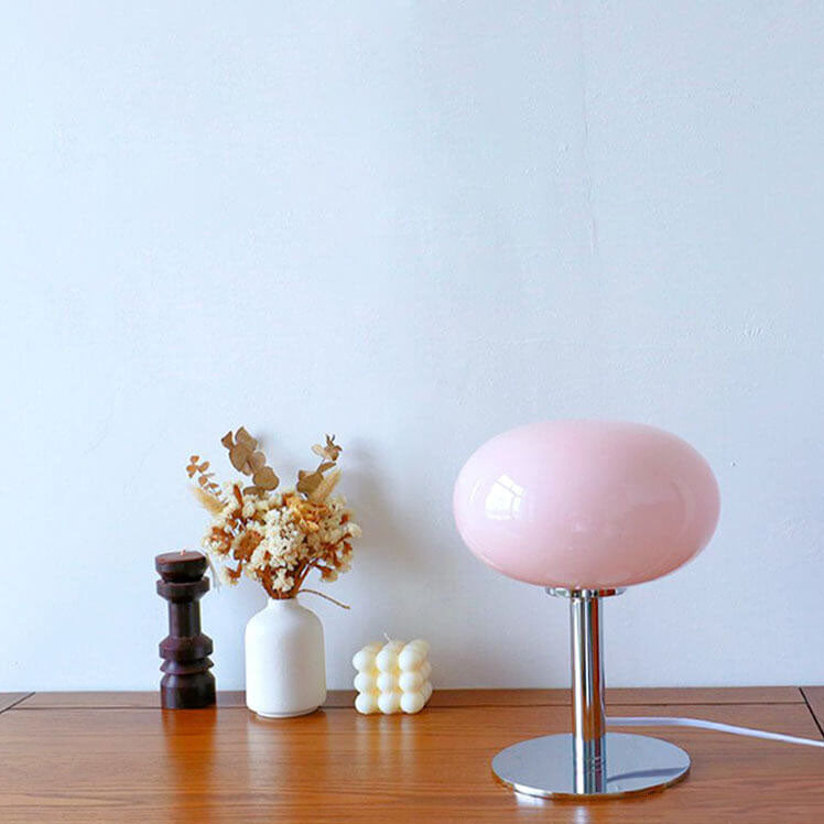 Round Glass Table Lamp with Iron Base Design