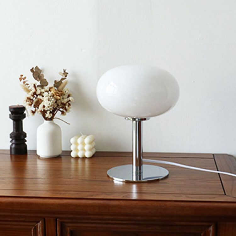 Round Glass Table Lamp with Iron Base Design