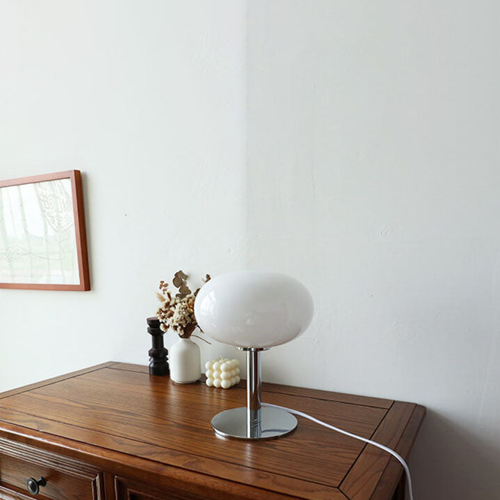 Round Glass Table Lamp with Iron Base Design