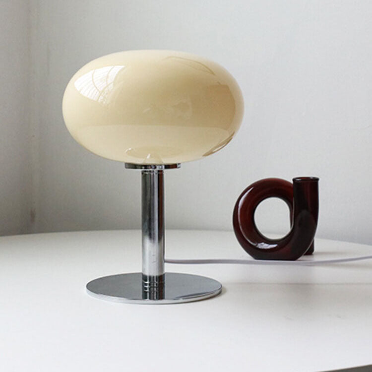 Round Glass Table Lamp with Iron Base Design