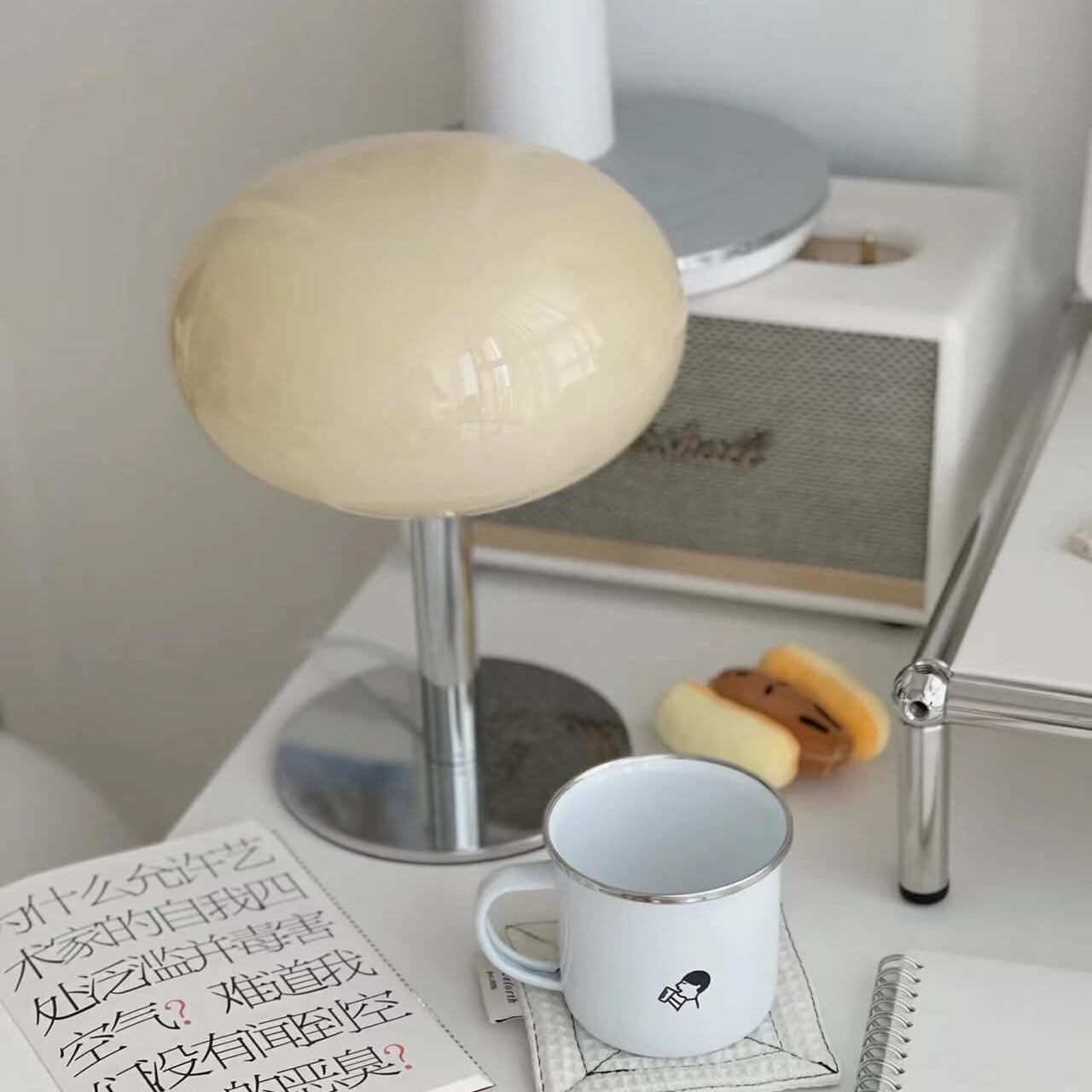 Round Glass Table Lamp with Iron Base Design