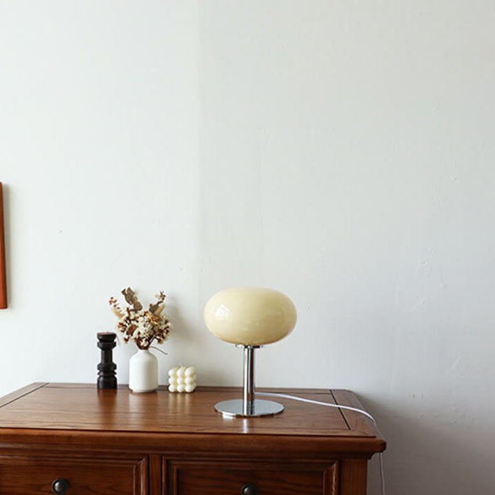 Round Glass Table Lamp with Iron Base Design