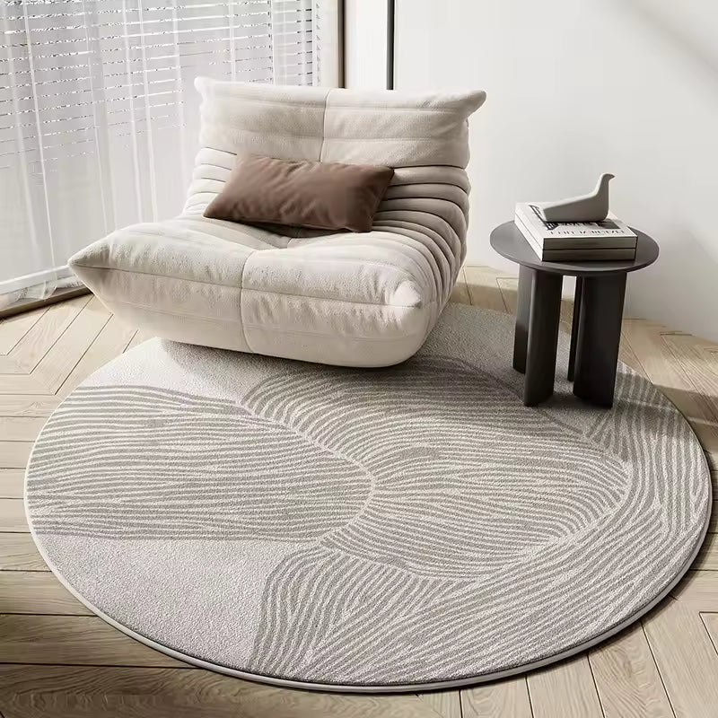 Round Plush Rug with Modern Line Design