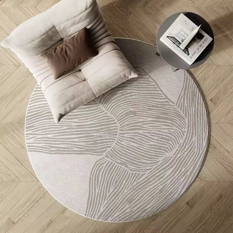 Round Plush Rug with Modern Line Design