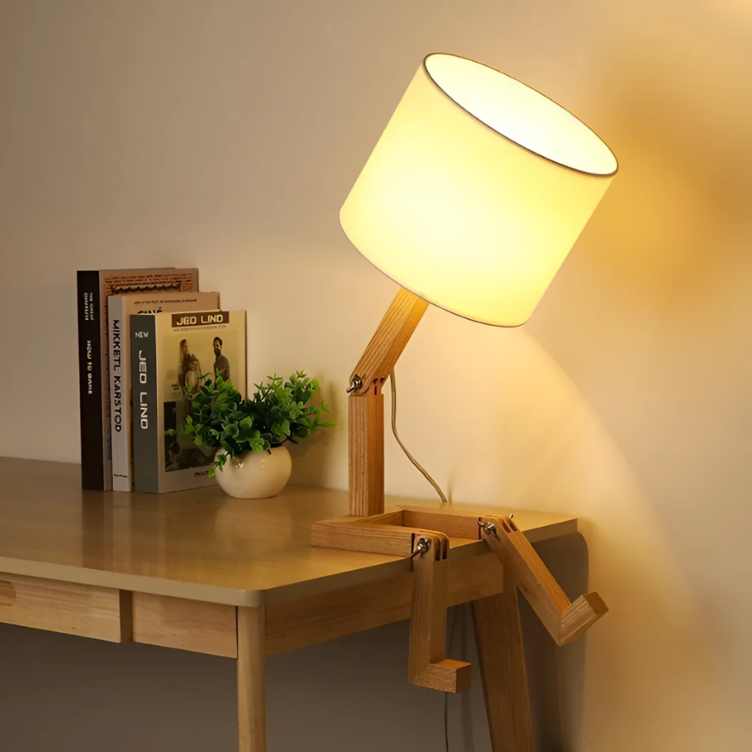 Rubberwood Table Lamp with Zigzag Base and Shade