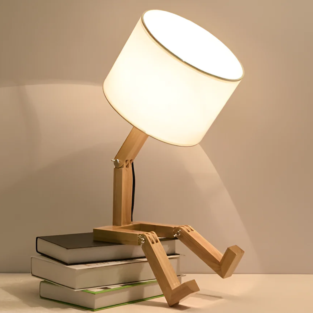Rubberwood Table Lamp with Zigzag Base and Shade