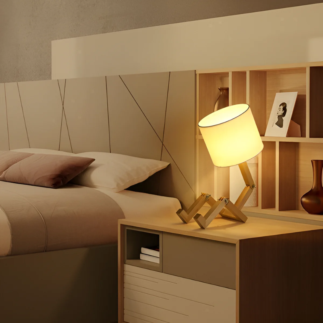 Rubberwood Table Lamp with Zigzag Base and Shade