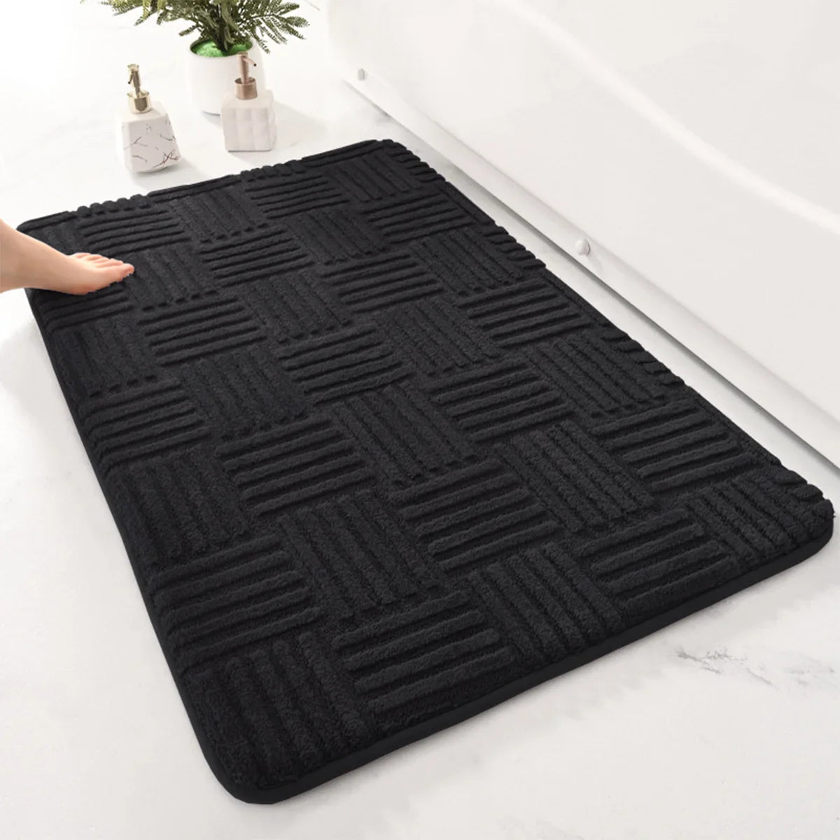 Striped Non Slip Bath Mat with Soft Plush