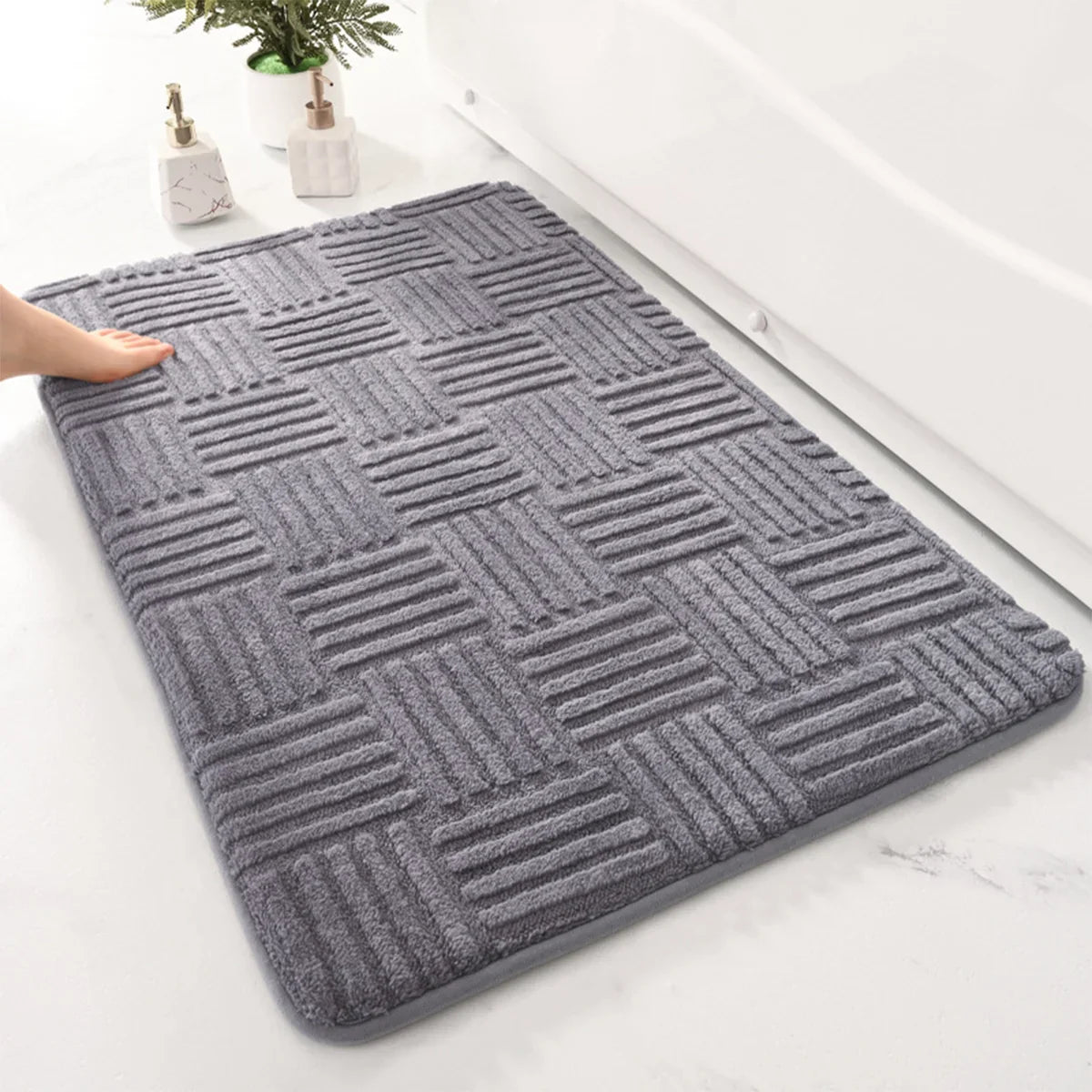Striped Non Slip Bath Mat with Soft Plush