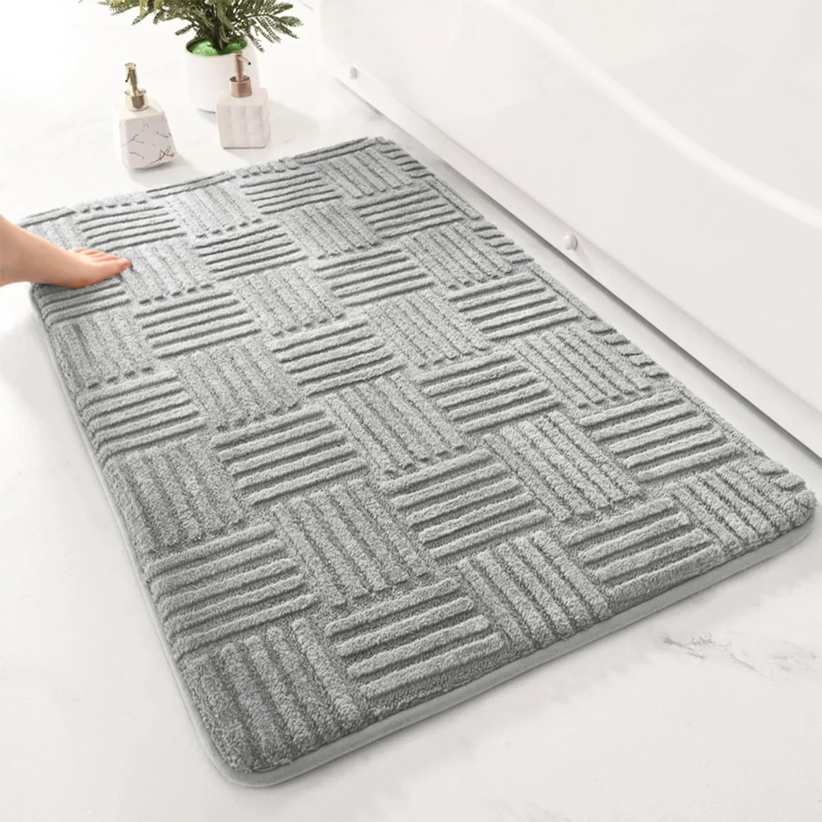 Striped Non Slip Bath Mat with Soft Plush