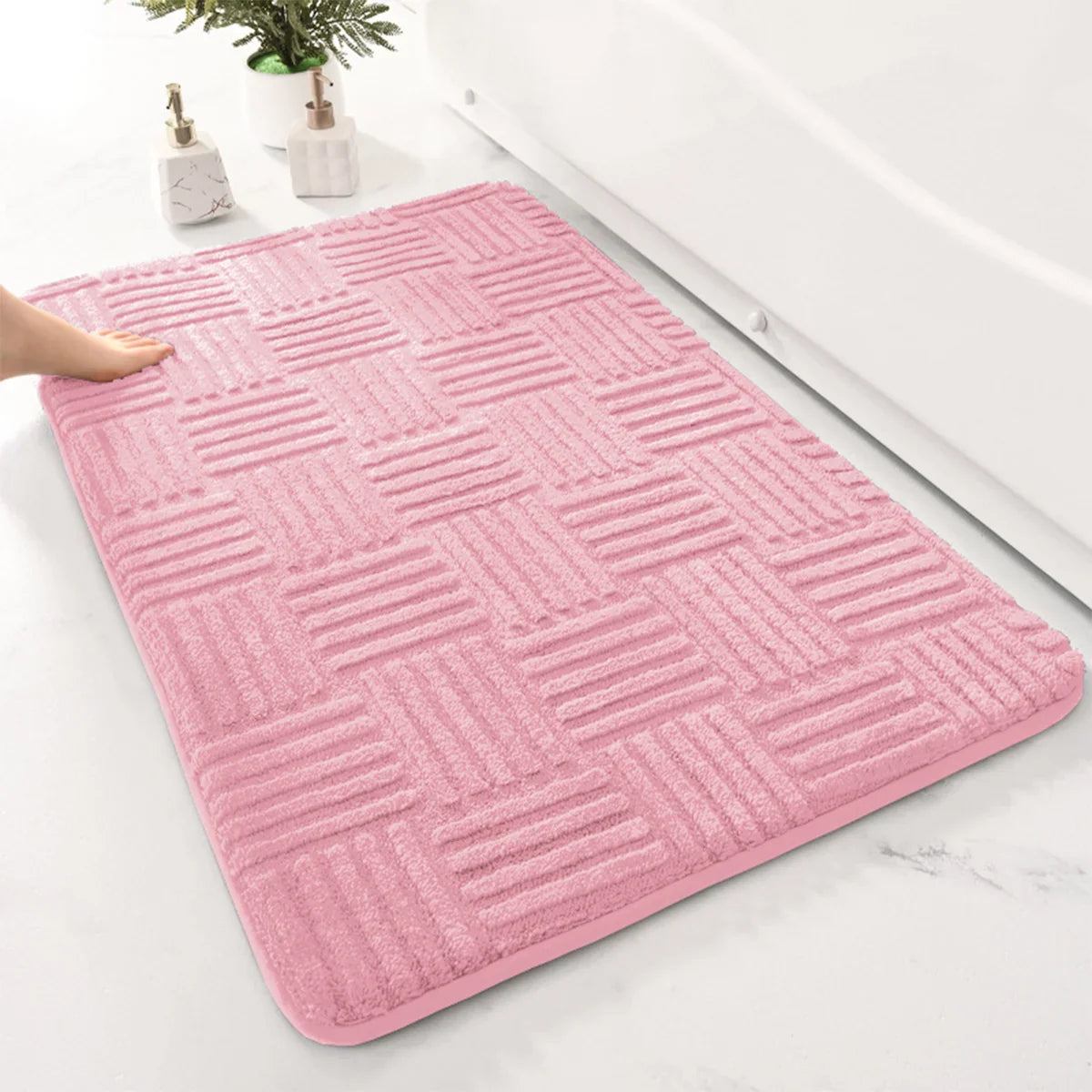 Striped Non Slip Bath Mat with Soft Plush