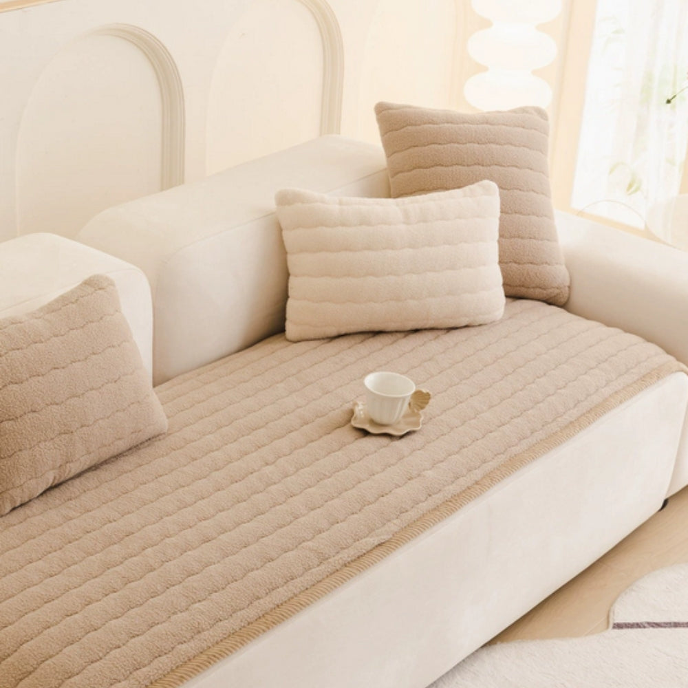 Thick Plush Sofa Cover with Anti Slip Fit
