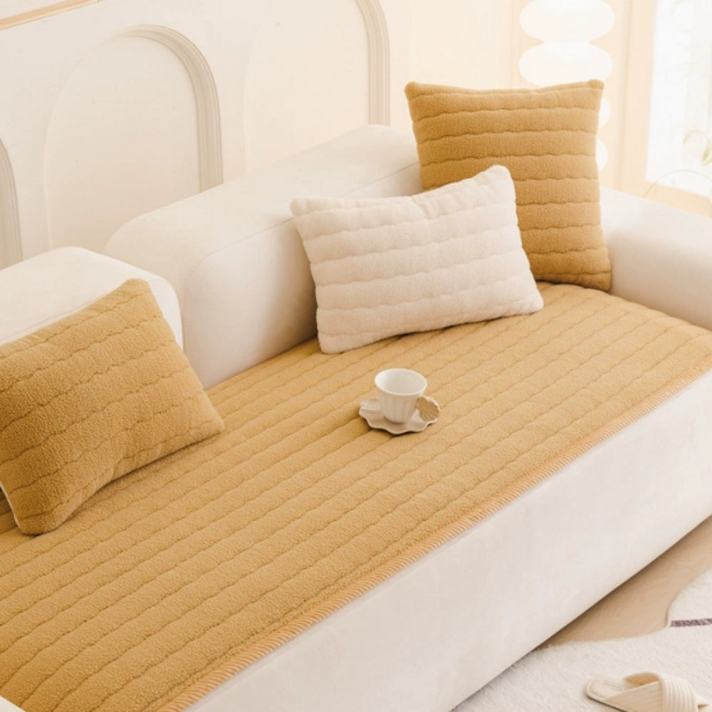 Thick Plush Sofa Cover with Anti Slip Fit