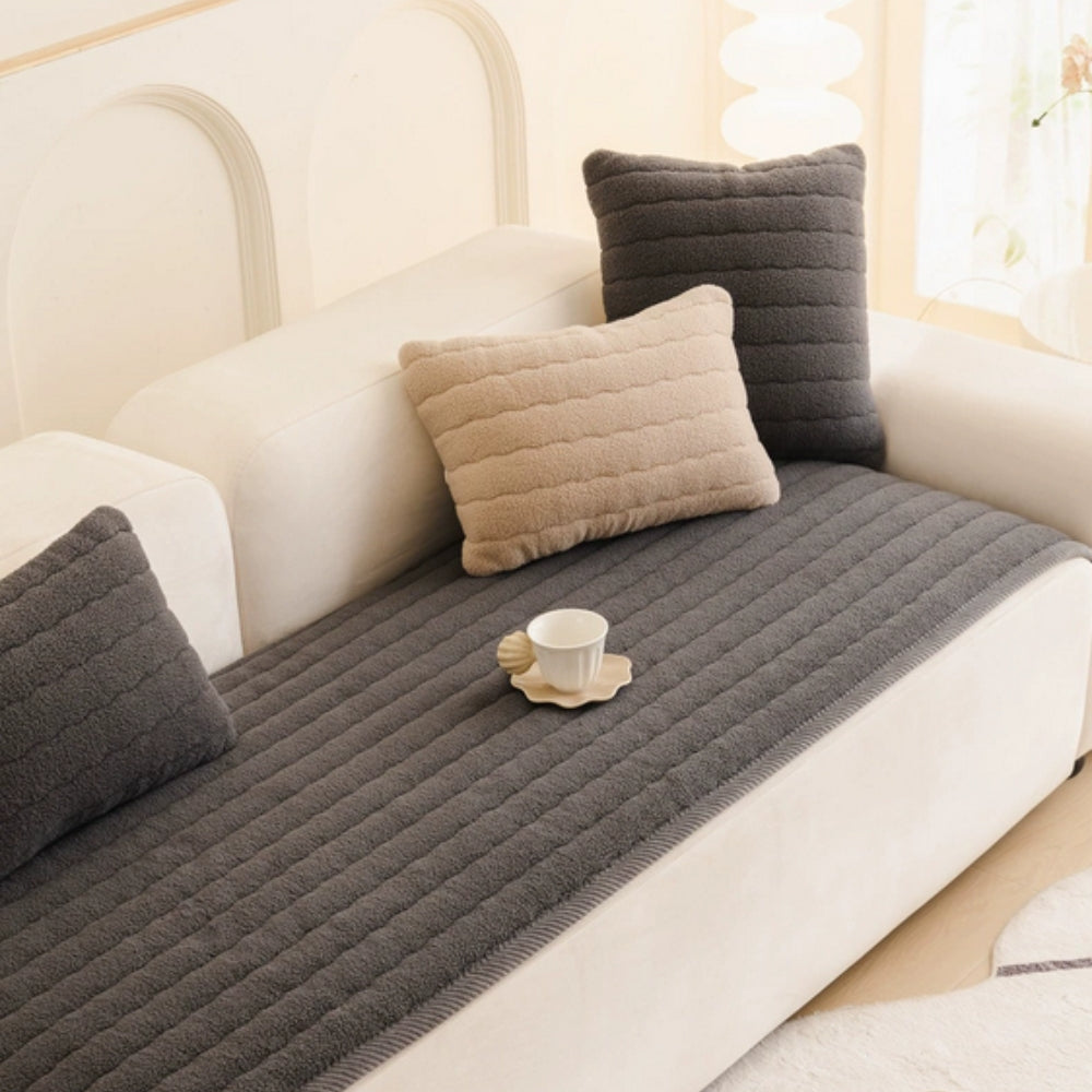 Thick Plush Sofa Cover with Anti Slip Fit