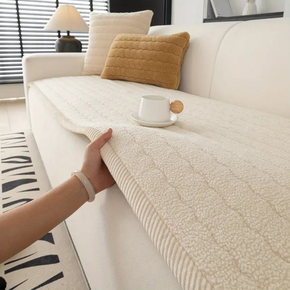 Thick Plush Sofa Cover with Anti Slip Fit