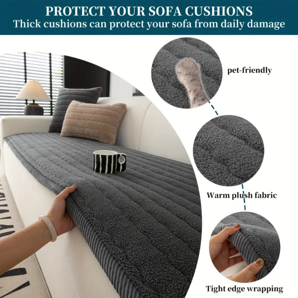 Thick Plush Sofa Cover with Anti Slip Fit