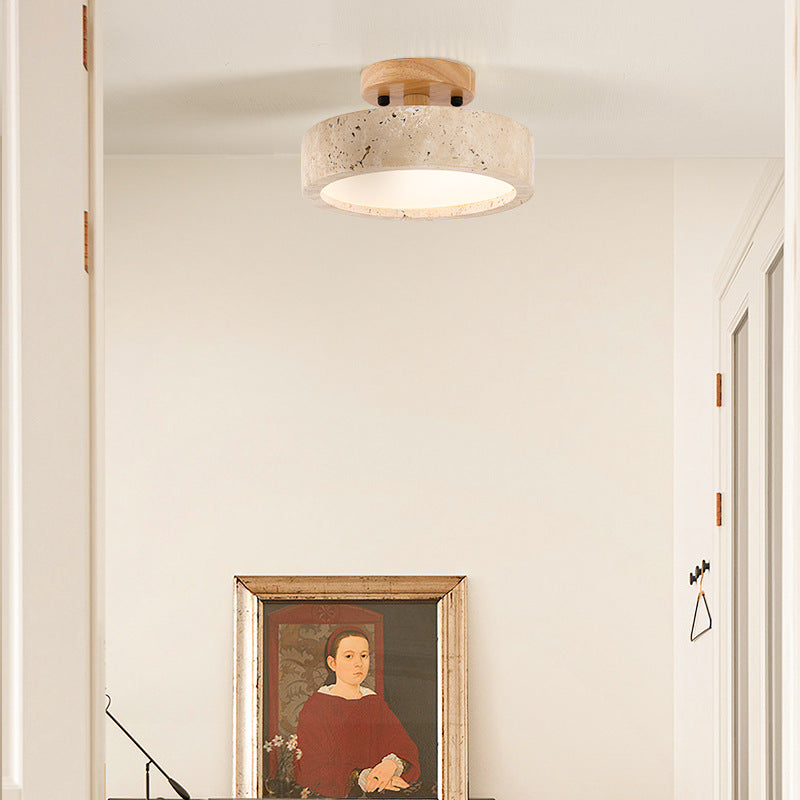 Travertine Ceiling Light with Round LED Design