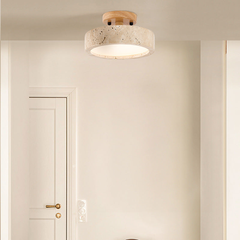 Travertine Ceiling Light with Round LED Design