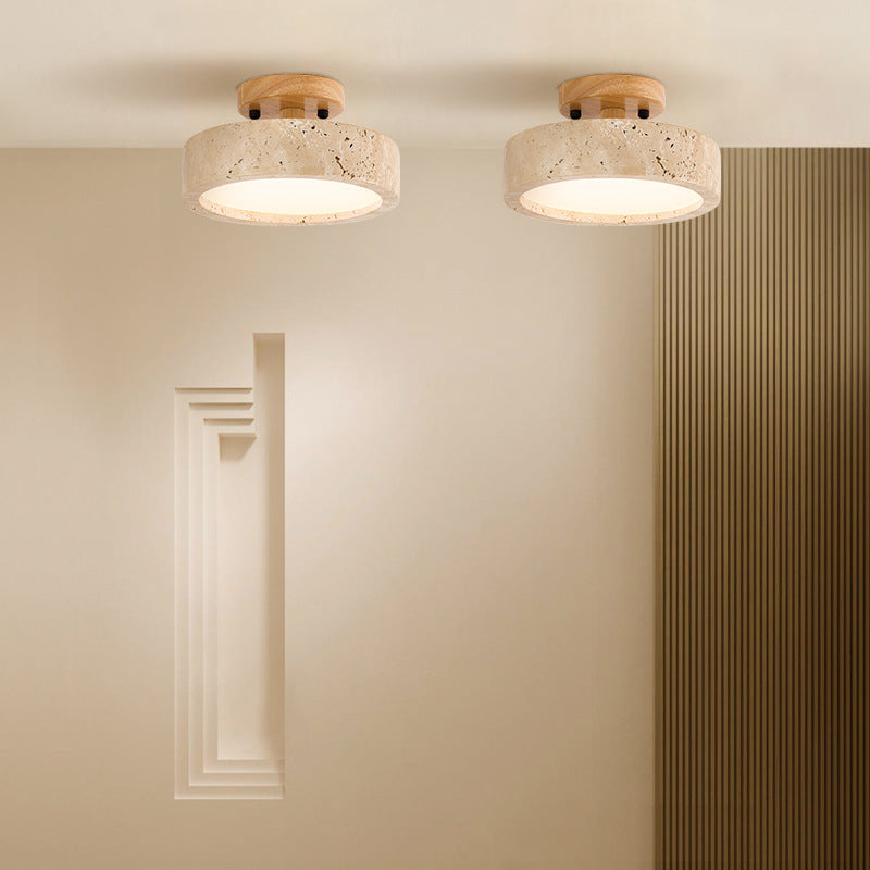 Travertine Ceiling Light with Round LED Design
