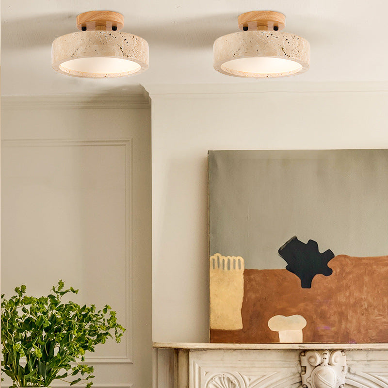 Travertine Ceiling Light with Round LED Design