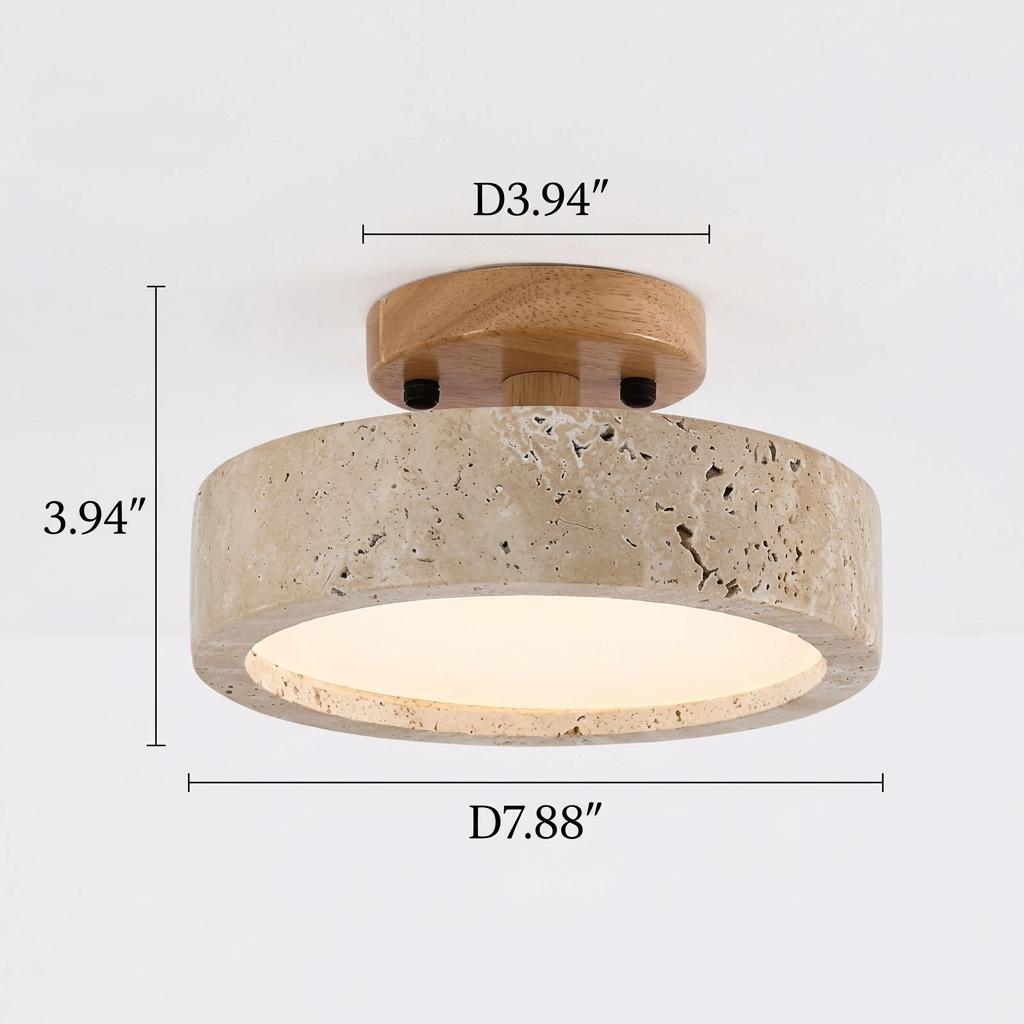 Travertine Ceiling Light with Round LED Design