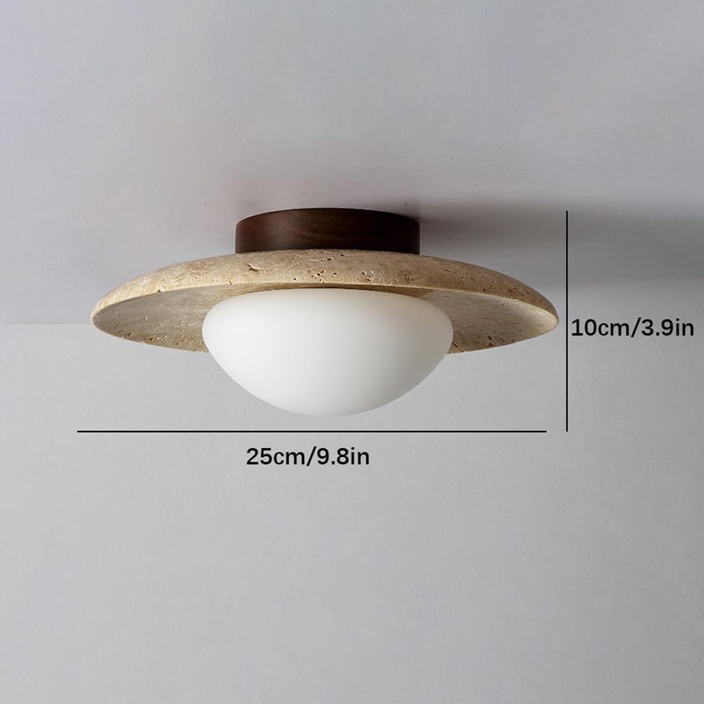 Travertine Ceiling Light with Round LED Shade