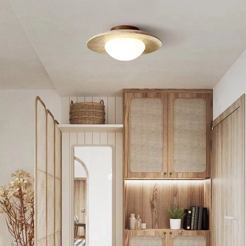 Travertine Ceiling Light with Round LED Shade